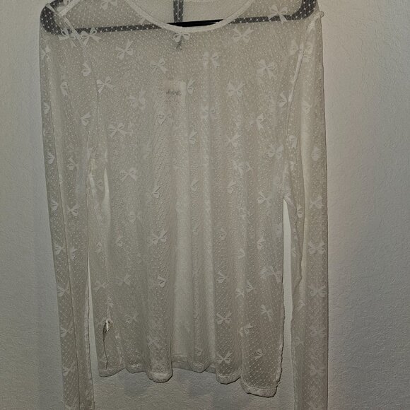 Anthropologie Top Long Sleeve Ivory Lace Sheer Bows XL NWT - Picture 5 of 5